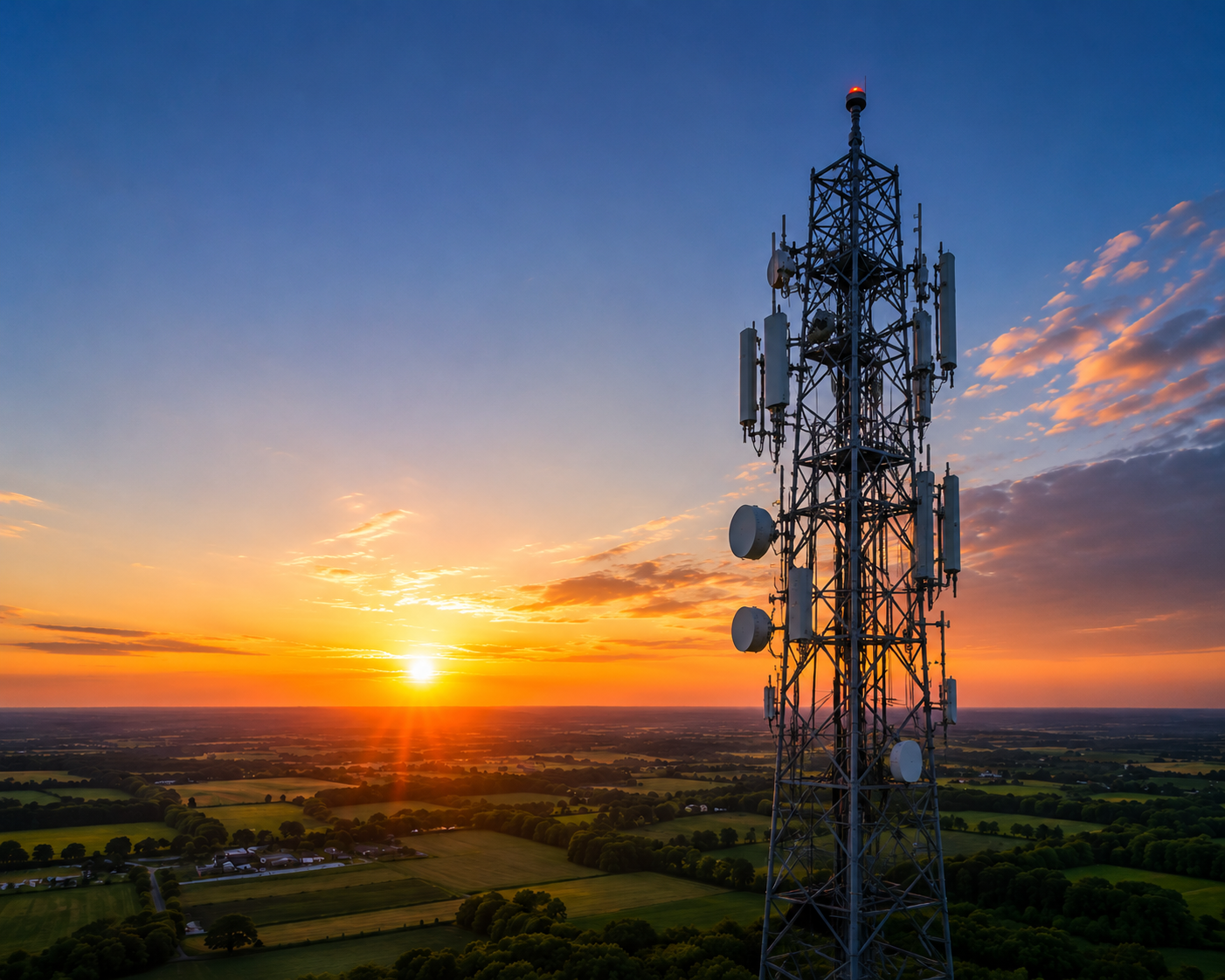 swiftnet-tower-colocation-infrastructure-sunset Telecommunications tower infrastructure at sunset supporting nationwide connectivity and colocation services across South Africa.