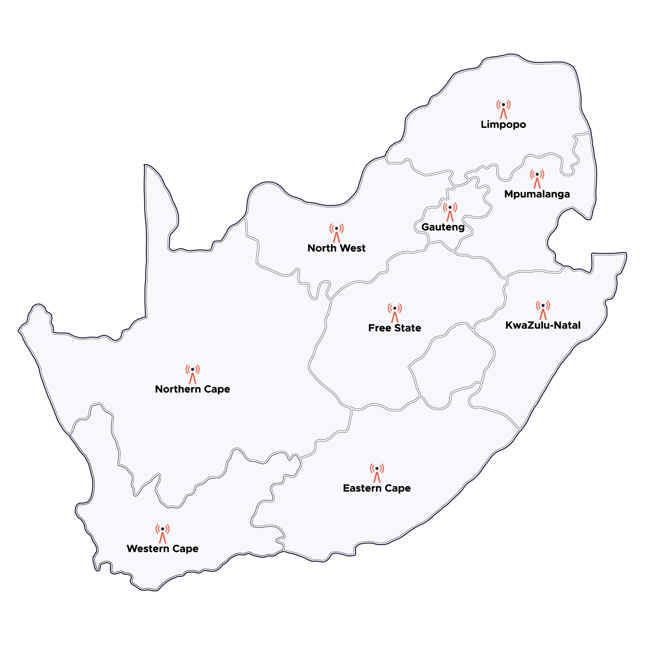 Map showing Swiftnet's In-Building Solutions coverage across South Africa by province.